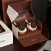 2 cupcake packaging box with clear PVC window and brown fixed insert divider for bakery desserts