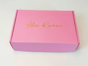 Corrugated Shipping Packaging Box Custom Gold Foil Script Logo Pink Mailer Box | Full Color Printed Corrugated Shipping Packaging Box Wholesale