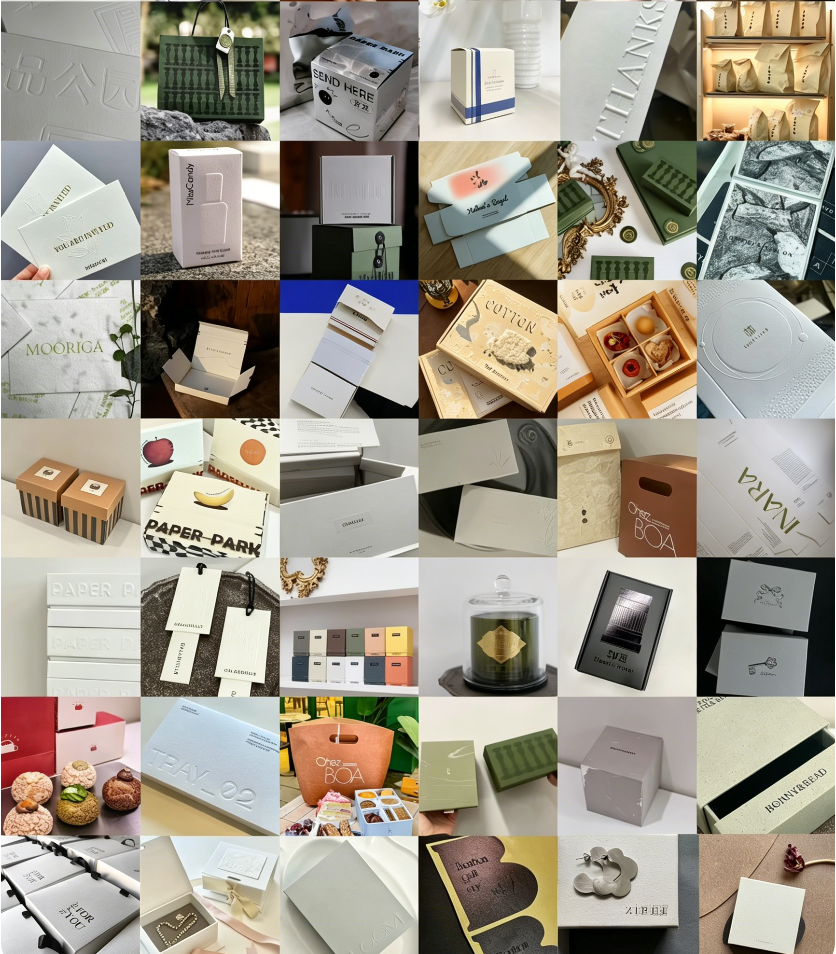 Custom luxury paper packaging box sample display, various gift boxes, shopping bags, cosmetic packaging, paper bag and rigid box design cases