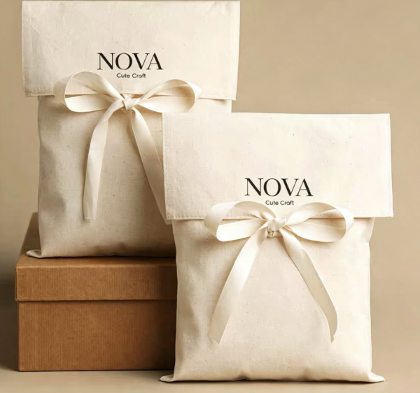 Foldable Flap Ribbon Tie Gift Bag Custom-Logo-Cotton-Linen-Bag