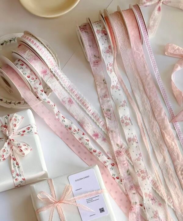 Floral Printed Lace Organza Ribbon | Pink Series Decorative Gift Bouquet Wrapping Ribbon Wholesale & Retail