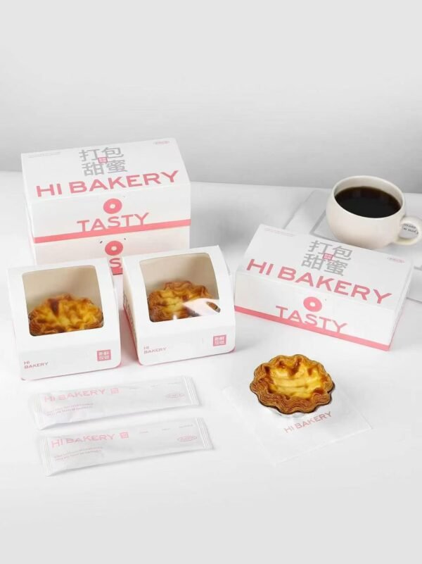 Portable Handle Egg Tart Custom Printed Clear Window Egg Tart Pastry Box With Handle For Bakery Packaging