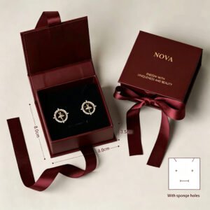 boutique jewelry retail packaging Custom Logo Burgundy Drawer Jewelry Box | Luxury Ribbon Gift Box For Ring Earring Necklace