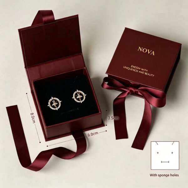Custom Logo Burgundy Drawer Jewelry Box | Luxury Ribbon Gift Box For Ring Earring Necklace