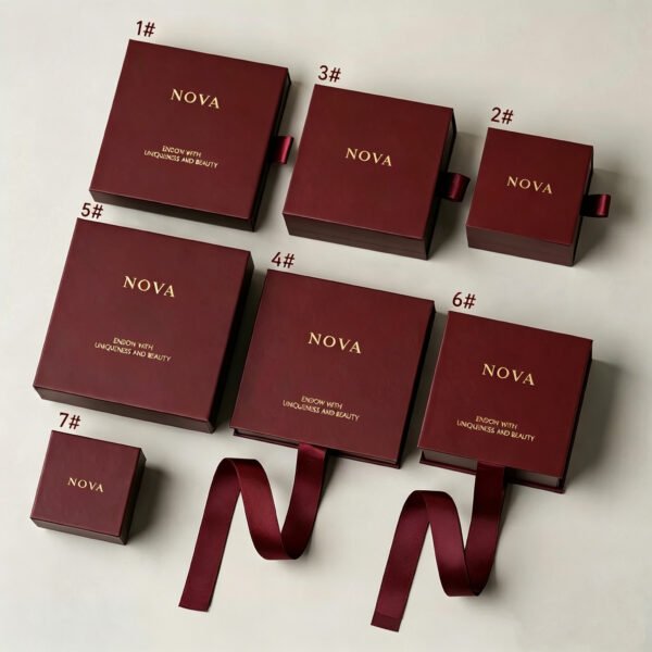 Custom Logo Burgundy Drawer Jewelry Box | Luxury Ribbon Gift Box For Ring Earring Necklace