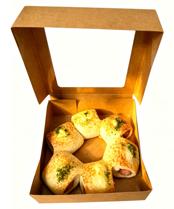 Foldable square kraft bakery box with clear PVC window