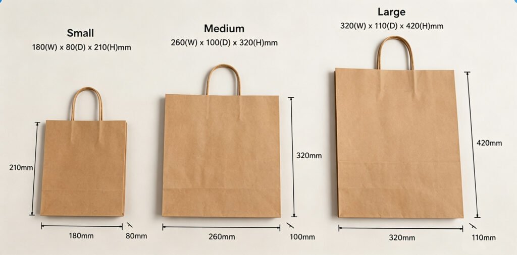 commercial kraft paper bag sizes guide for boutique and retail products