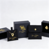 custom-drawer-jewelry-box-pu-leather-pouch-set Custom drawer jewelry box with gold foil stamped logo and black PU leather pouch with snap button