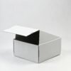 Side view plain white tear strip shipping mailer box with easy tear perforated strip, blank corrugated cosmetic packaging