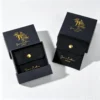 rigid-cardboard-sliding-drawer-jewelry-box-gold-logo Custom cardboard drawer jewelry box with velvet insert holder for rings and necklaces