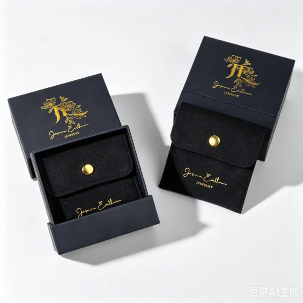 rigid-cardboard-sliding-drawer-jewelry-box-gold-logo Custom cardboard drawer jewelry box with velvet insert holder for rings and necklaces